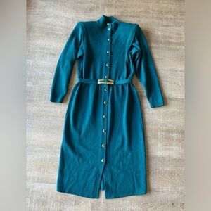 St John women’s 8 Santana VTG Knit Midi Dress gold enamel belt USA button up LS